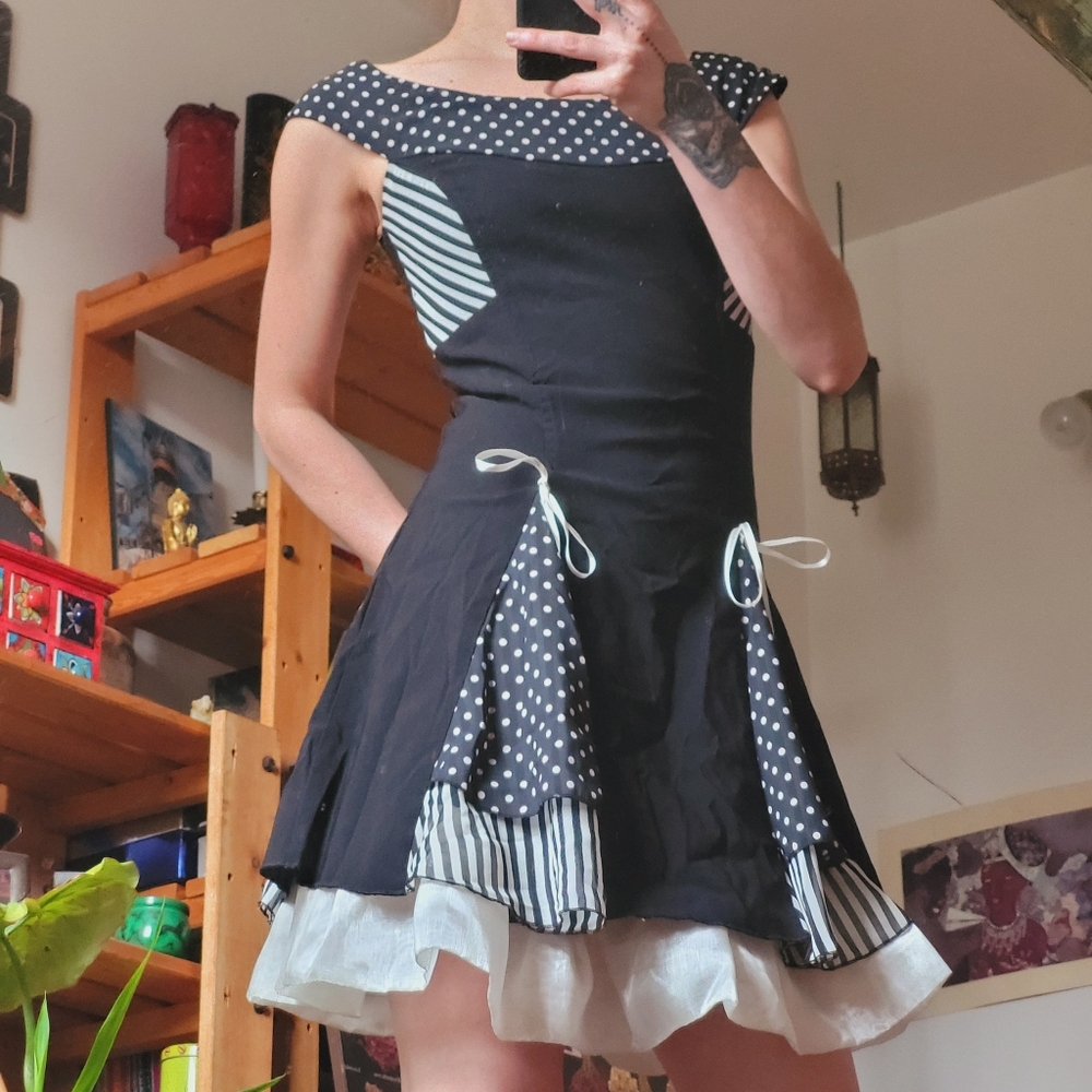 Just Side Whimsygoth Y2k Polka Dot and Striped Mini Dress - S - Picture 2 of 8